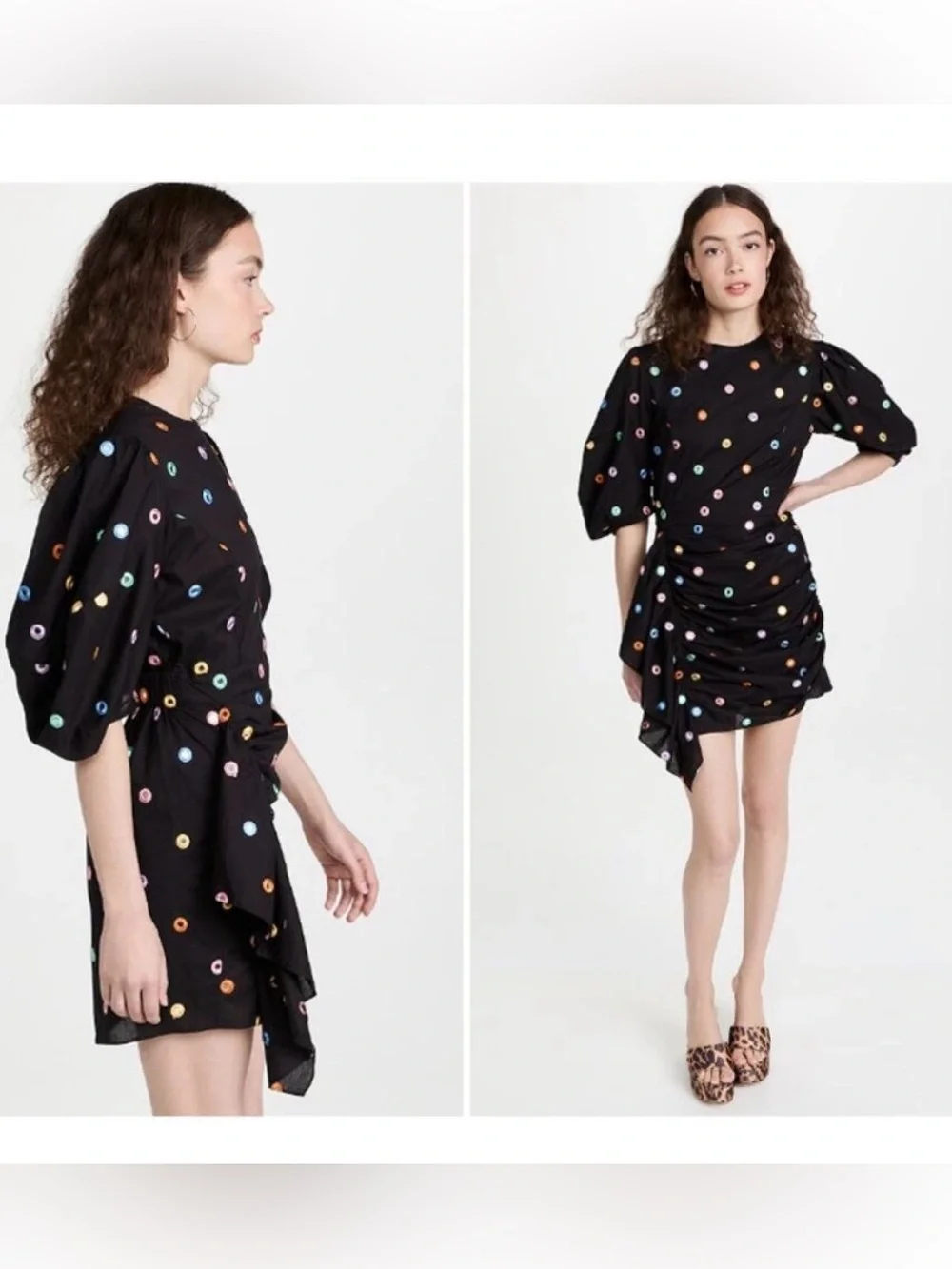 RHODE Pia Ruched Embellished Cotton-voile Mini Dress Black Mirror Size Small - Picture 1 of 8